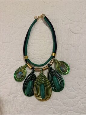 Green Statement Teardrop Necklace - Unbranded
